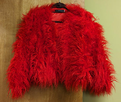 Ailubaodan Red Faux Fur Jacket