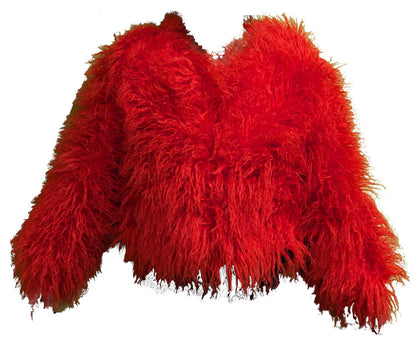 Ailubaodan Red Faux Fur Jacket