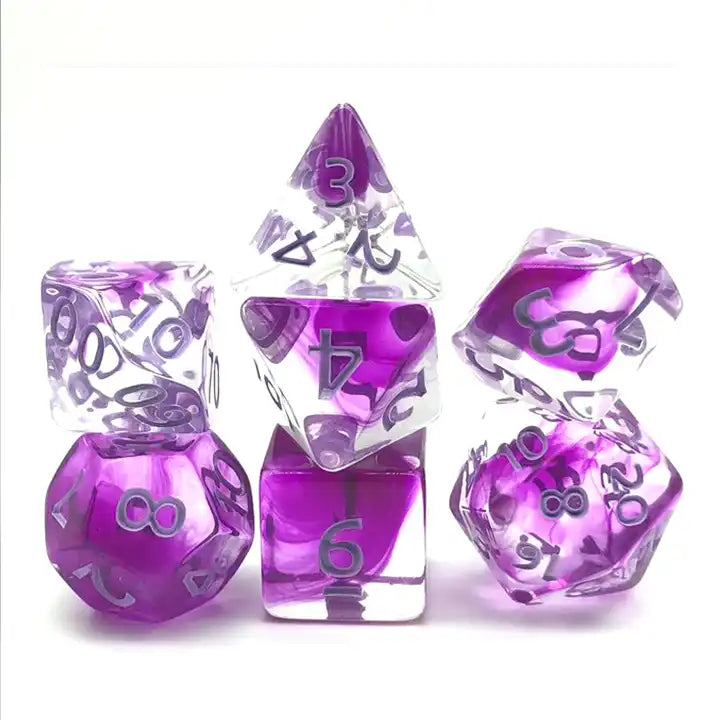 7pc Set of Clear Acrylic Polyhedral DND Dice For Role Playing Games 16mm